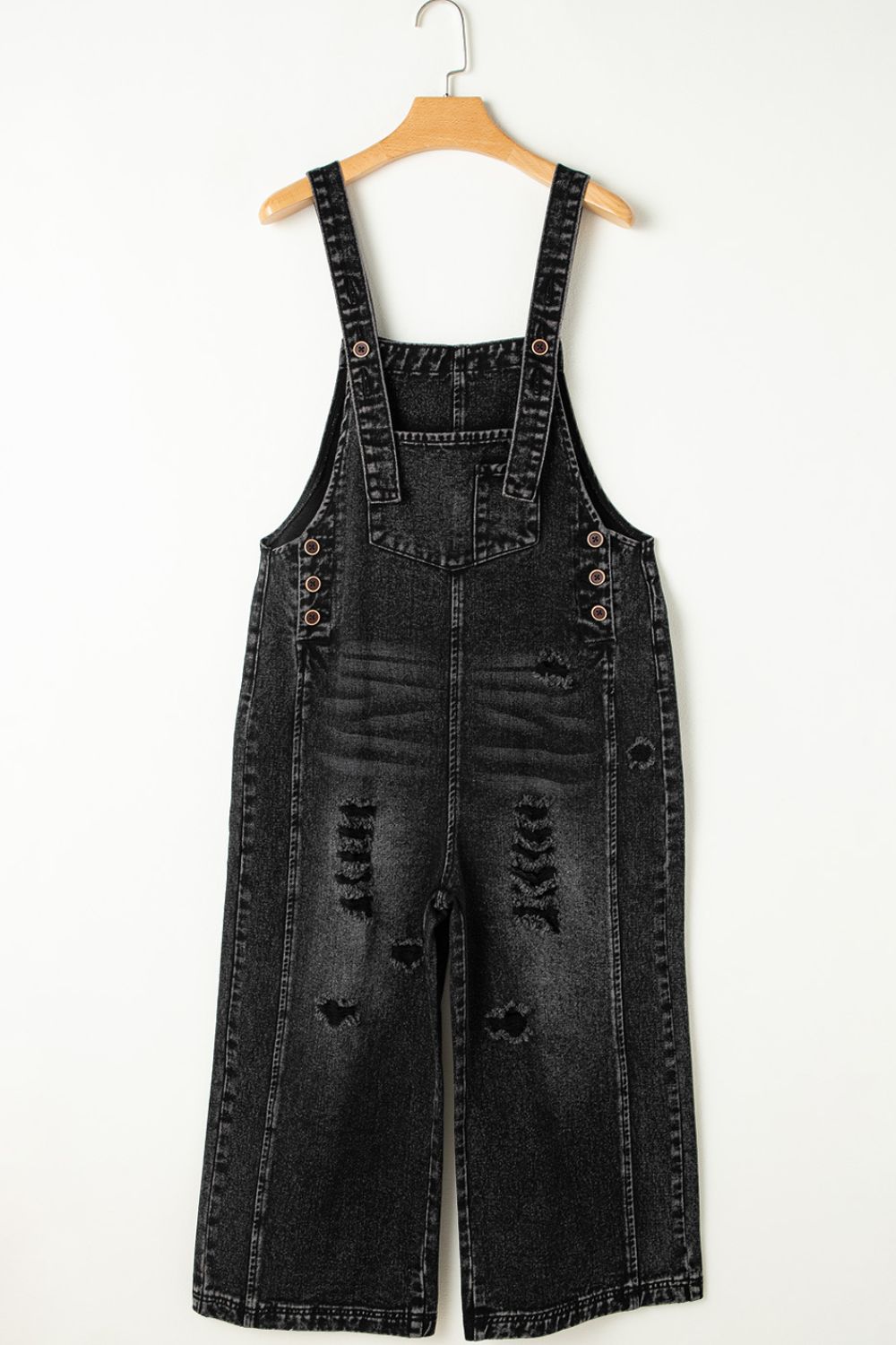 Distressed Wide Strap Denim Overalls - 1985 the VAULT Boutique