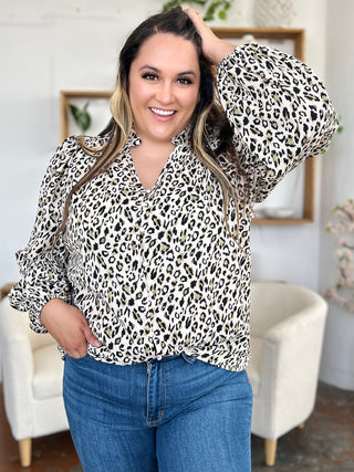 Double Take Full Size Leopard Long Sleeve Blouse - 1985 the VAULT Boutique