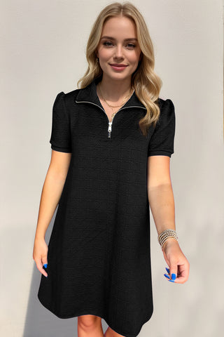 OH Textured Quarter Zip Short Sleeve Dress - 1985 the VAULT Boutique