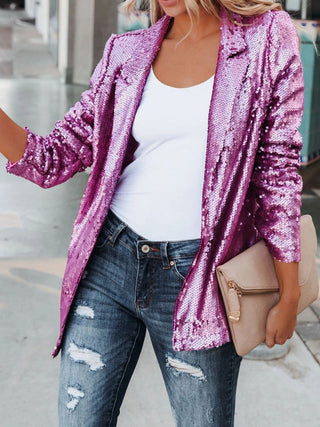 Sequin Lapel Collar Long Sleeve Blazer - 1985 the VAULT Boutique