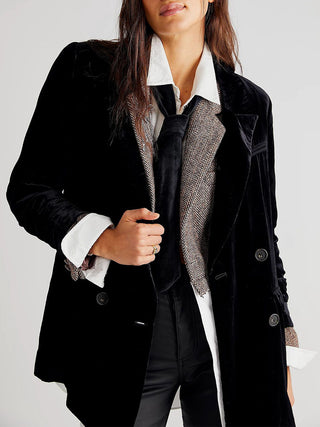 Lapel Collar Long Sleeve Blazer with Pockets - 1985 the VAULT Boutique