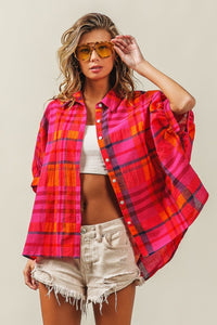 BiBi Button Up Dolman Sleeve Plaid Shirt - Happily Ever Atchison Shop Co.