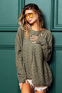 BiBi Checkered Thumbhole Long Sleeve T-Shirt - Happily Ever Atchison Shop Co.