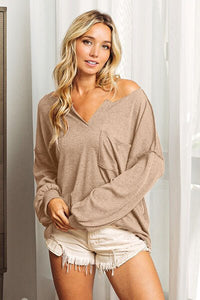 BiBi Exposed Seam Long Sleeve Top - Happily Ever Atchison Shop Co.