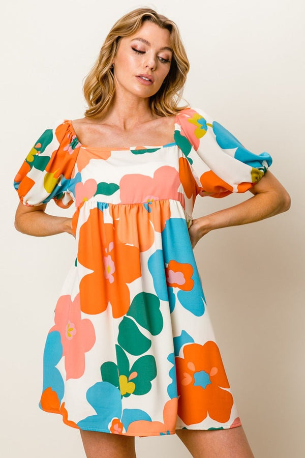 BiBi Floral Puff Sleeve Mini Dress - Happily Ever Atchison Shop Co.