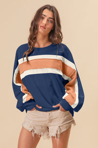 BiBi French Terry Color Block Cut Edge Detail Sweatshirt - Happily Ever Atchison Shop Co.