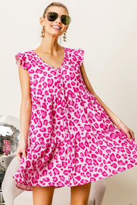 BiBi Leopard Cap Sleeve Tiered Mini Dress - Happily Ever Atchison Shop Co.