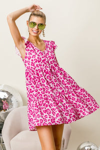 BiBi Leopard Cap Sleeve Tiered Mini Dress - Happily Ever Atchison Shop Co.