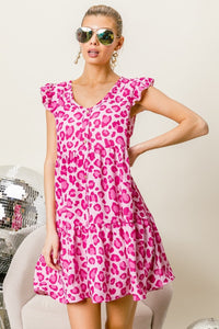 BiBi Leopard Cap Sleeve Tiered Mini Dress - Happily Ever Atchison Shop Co.