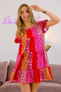 BiBi Leopard Short Sleeve Tiered Dress - Happily Ever Atchison Shop Co.