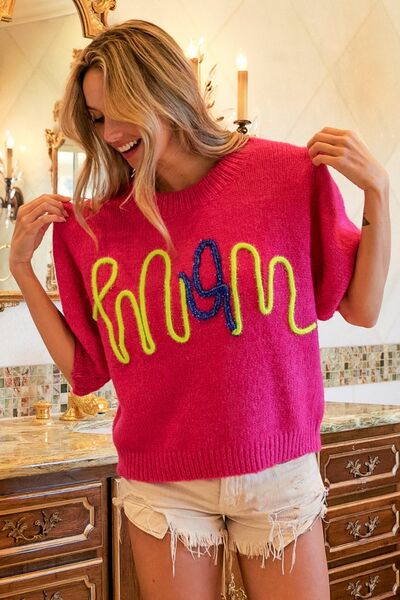 BiBi MOM Contrast Round Neck Sweater - Happily Ever Atchison Shop Co.