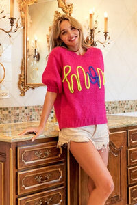 BiBi MOM Contrast Round Neck Sweater - Happily Ever Atchison Shop Co.