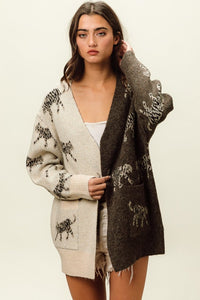 BiBi Open Front Long Sleeve Contrast Cardigan - Happily Ever Atchison Shop Co.