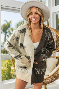 BiBi Open Front Long Sleeve Contrast Cardigan - Happily Ever Atchison Shop Co.