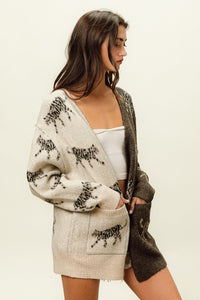 BiBi Open Front Long Sleeve Contrast Cardigan - Happily Ever Atchison Shop Co.