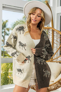 BiBi Open Front Long Sleeve Contrast Cardigan - Happily Ever Atchison Shop Co.