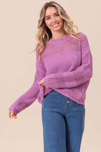 BiBi Openwork Long Sleeve Knit Top - Happily Ever Atchison Shop Co.