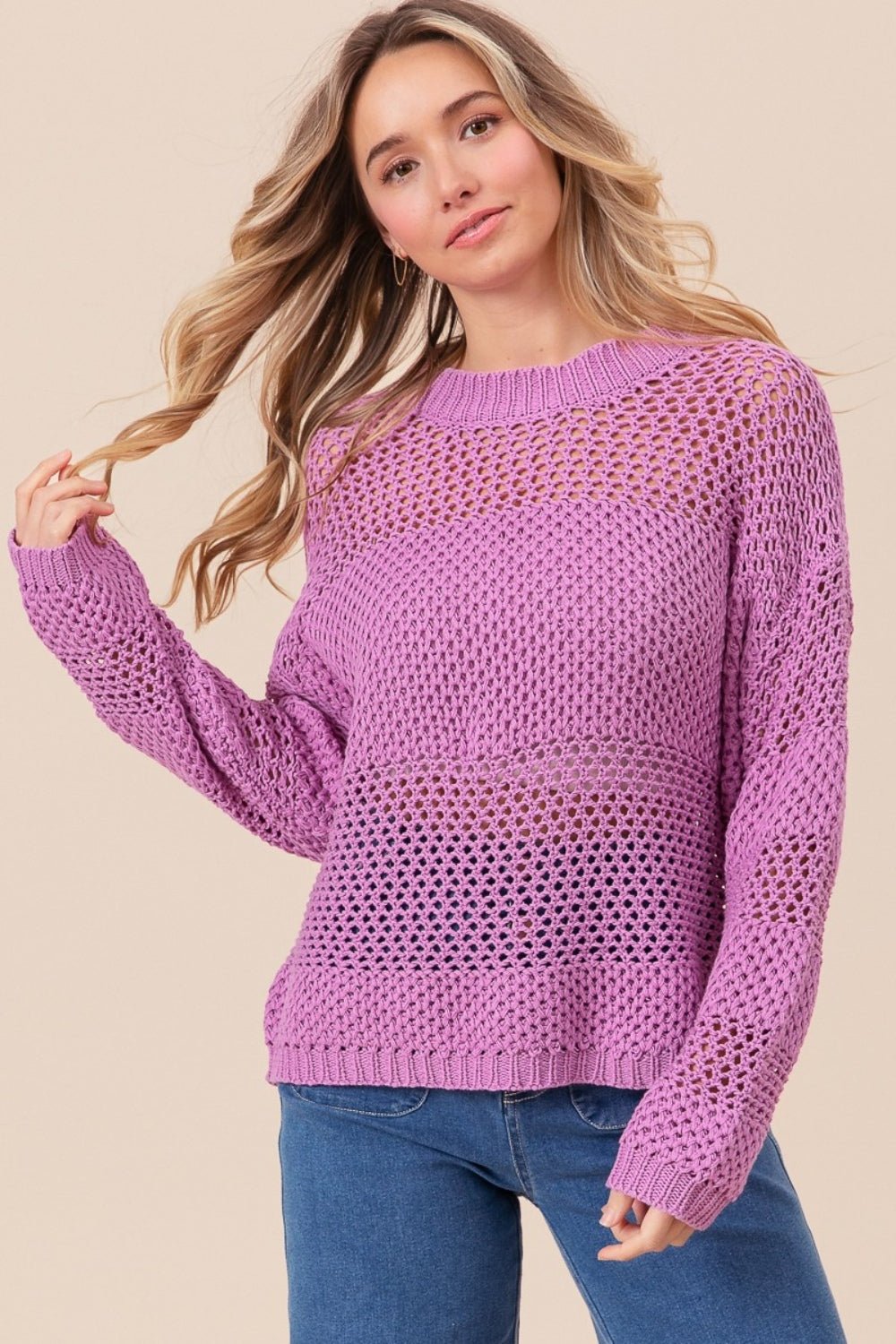 BiBi Openwork Long Sleeve Knit Top - Happily Ever Atchison Shop Co.