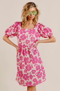 BiBi Printed Square Neck Puff Sleeve Mini Dress - Happily Ever Atchison Shop Co.