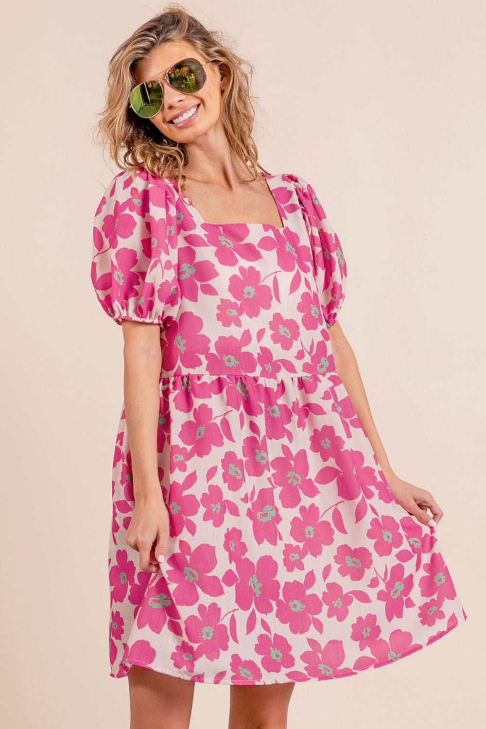 BiBi Printed Square Neck Puff Sleeve Mini Dress - Happily Ever Atchison Shop Co.