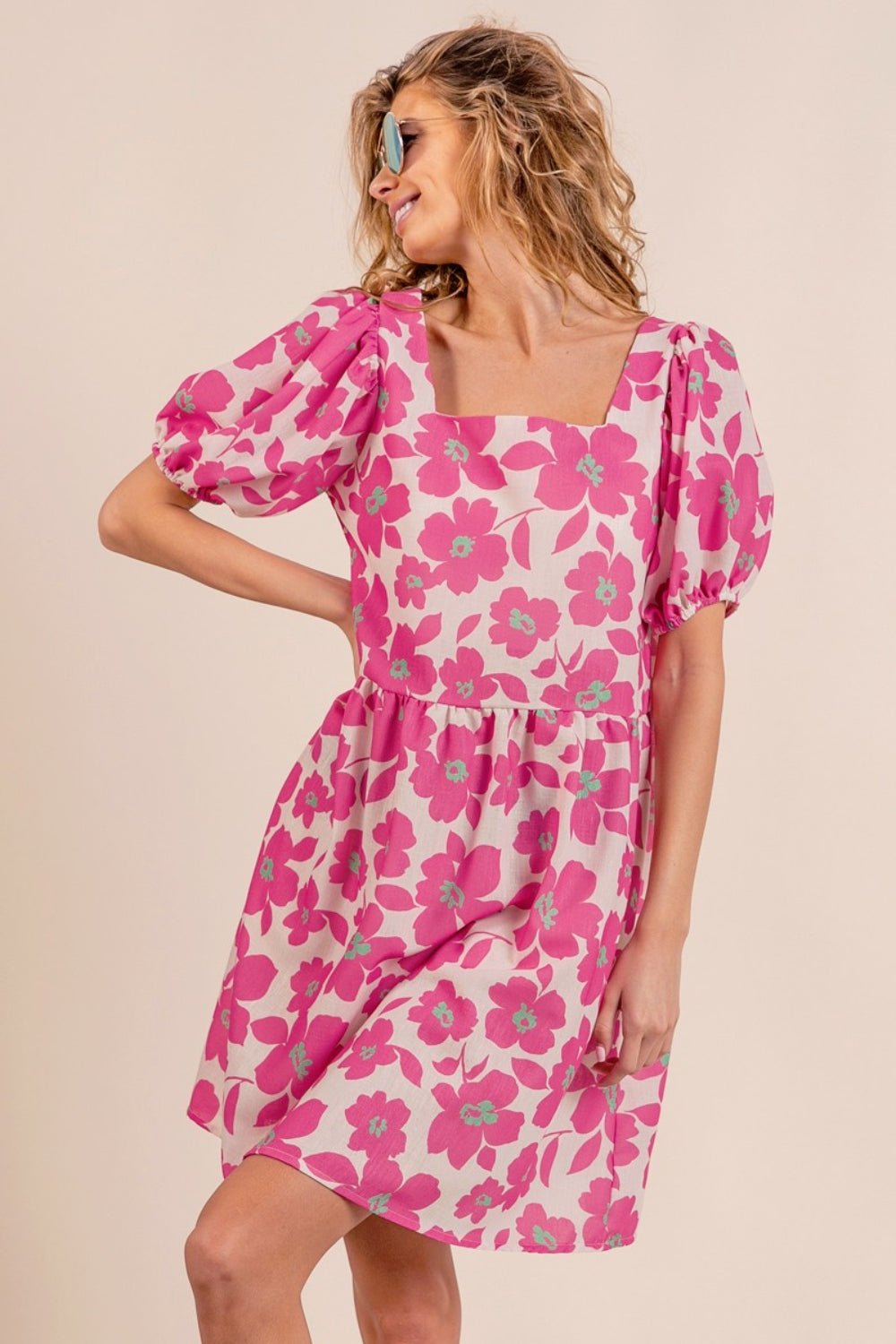 BiBi Printed Square Neck Puff Sleeve Mini Dress - Happily Ever Atchison Shop Co.