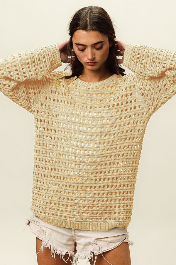 BiBi Round Neck Openwork Knit Cover Up - Happily Ever Atchison Shop Co.