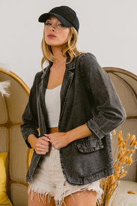 BiBi Single Breasted Washed Denim Blazer - Happily Ever Atchison Shop Co.