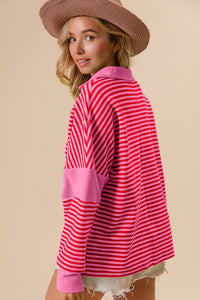 BiBi Striped Contrast Long Sleeve Knit Top - Happily Ever Atchison Shop Co.