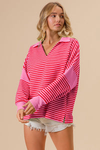 BiBi Striped Contrast Long Sleeve Knit Top - Happily Ever Atchison Shop Co.