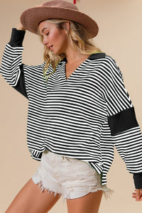 BiBi Striped Contrast Long Sleeve Knit Top - Happily Ever Atchison Shop Co.