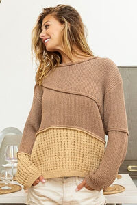 BiBi Texture Detail Contrast Drop Shoulder Sweater - Happily Ever Atchison Shop Co.