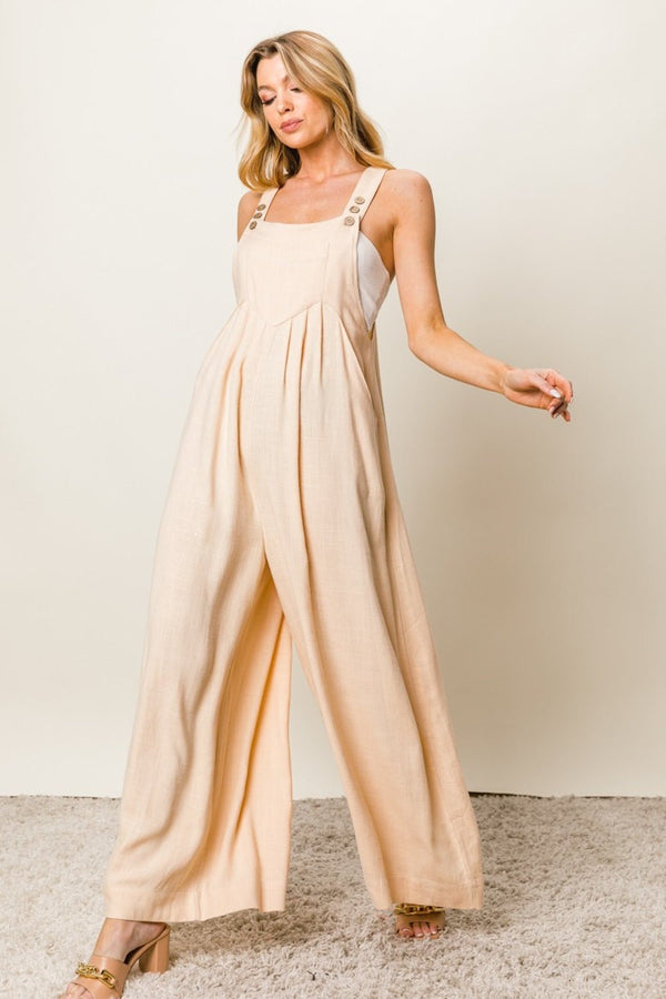 BiBi Texture Sleeveless Wide Leg Jumpsuit - Happily Ever Atchison Shop Co.