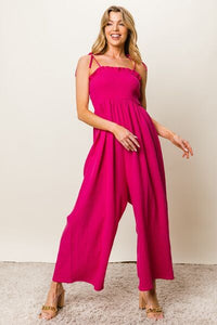 BiBi Texture Smocked Sleeveless Jumpsuit - Happily Ever Atchison Shop Co.