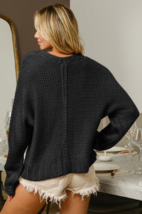 BiBi V - Neck Cable Knit Sweater - Happily Ever Atchison Shop Co.