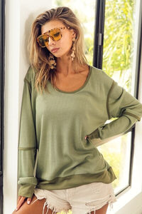 BiBi Waffle Knit Contrast Trim Long Sleeve T-Shirt - Happily Ever Atchison Shop Co.