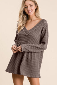 BiBi Waffle Knit V-Neck Babydoll Blouse - Happily Ever Atchison Shop Co.