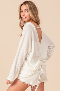 BiBi Waffled Backless Drawstring T-Shirt - Happily Ever Atchison Shop Co.