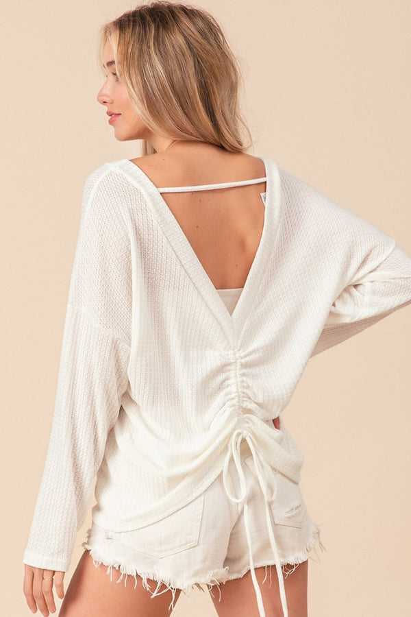 BiBi Waffled Backless Drawstring T-Shirt - Happily Ever Atchison Shop Co.