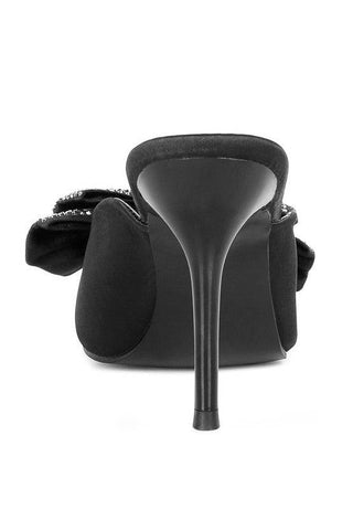 ELISDA Black Diamante Bow Heeled Mules - 1985 the VAULT Boutique