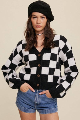 Bold Gingham Sweater Weaved Crop Cardigan - 1985 the VAULT Boutique