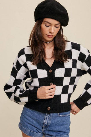 Bold Gingham Sweater Weaved Crop Cardigan - 1985 the VAULT Boutique