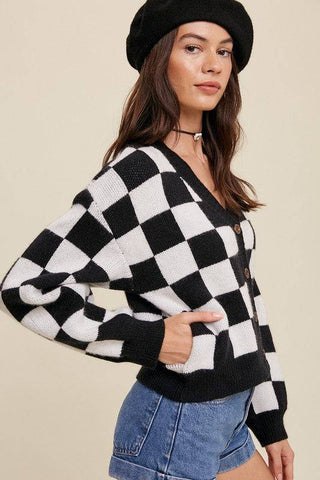 Bold Gingham Sweater Weaved Crop Cardigan - 1985 the VAULT Boutique