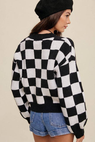 Bold Gingham Sweater Weaved Crop Cardigan - 1985 the VAULT Boutique