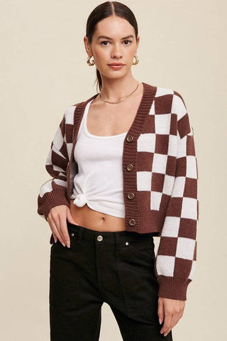 Bold Gingham Sweater Weaved Crop Cardigan - 1985 the VAULT Boutique