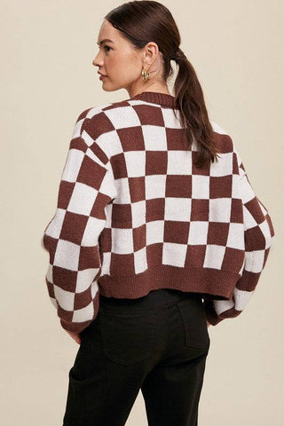 Bold Gingham Sweater Weaved Crop Cardigan - 1985 the VAULT Boutique