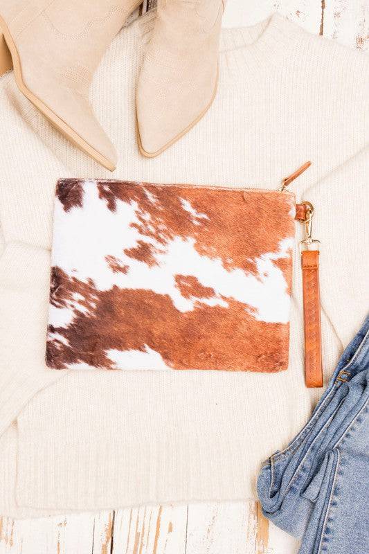 Faux Fur Cow Animal Print Clutch - 1985 the VAULT Boutique