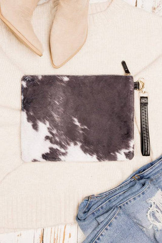 Faux Fur Cow Animal Print Clutch - 1985 the VAULT Boutique