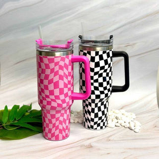 Stylish Checker Large Water Cup With Handle - 1985 the VAULT Boutique