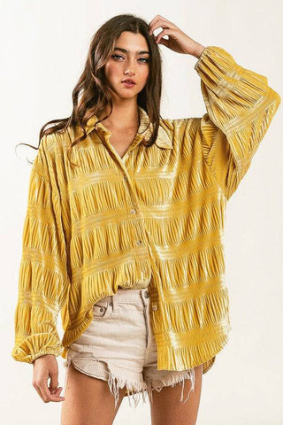 Wrinkle Effect Tiered Shirring Velvet Shirt - 1985 the VAULT Boutique