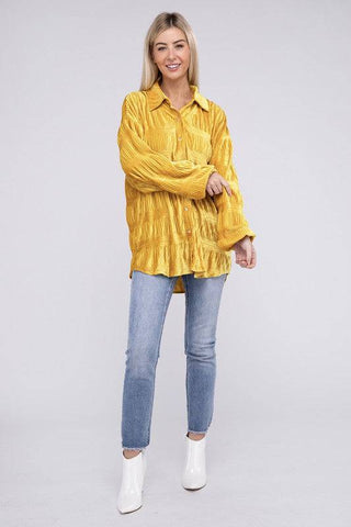 Wrinkle Effect Tiered Shirring Velvet Shirt - 1985 the VAULT Boutique